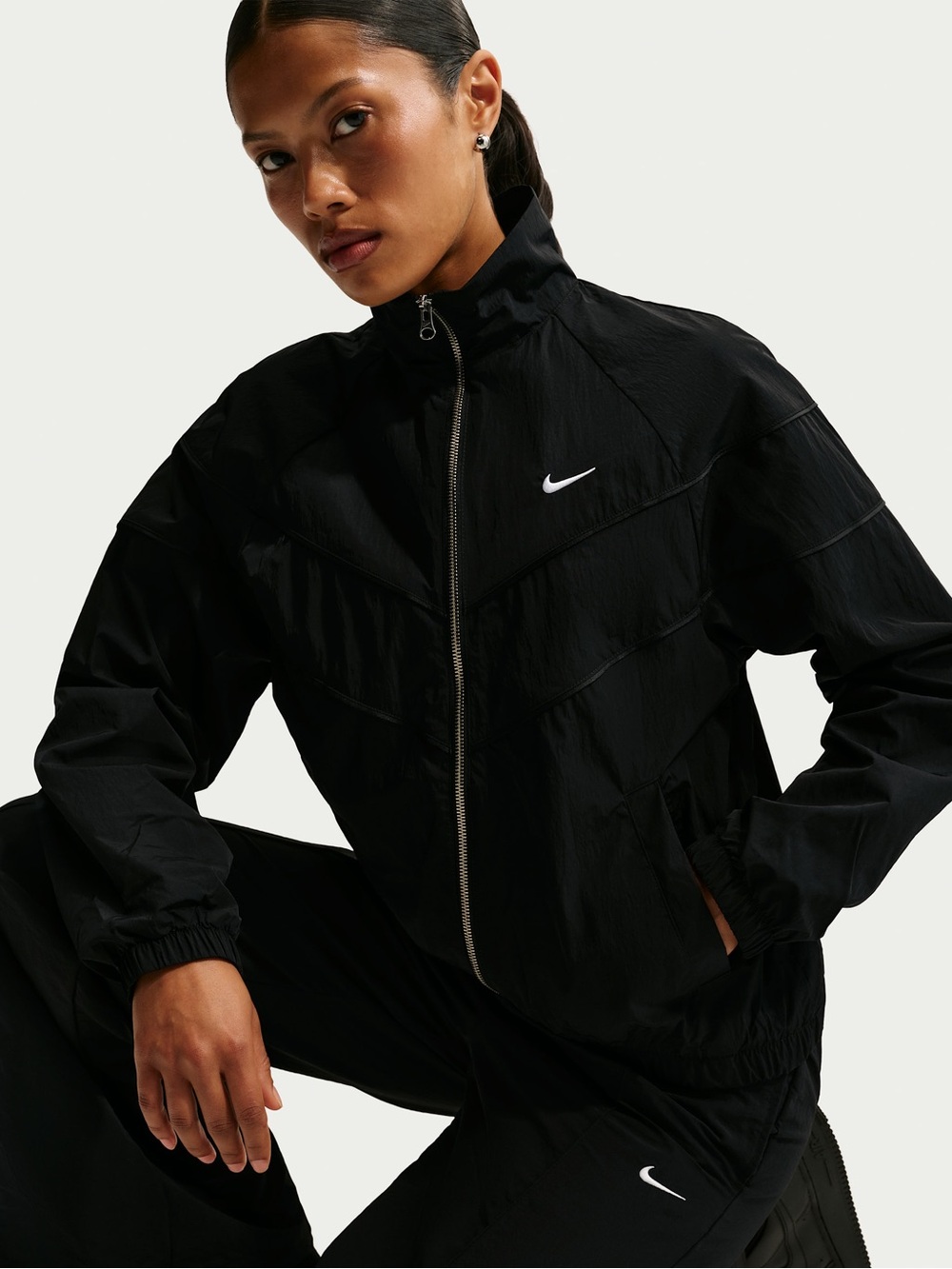 Nike Women’s Black Bomber-Style Windbreaker Jacket